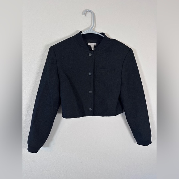 H&M Black Textured Bomber Jacket cardigan black tweed size small - Picture 5 of 10